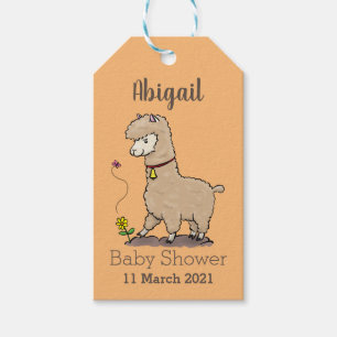 Cute happy alpaca with butterfly cartoon gift tags