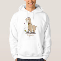 Cute happy alpaca with butterfly cartoon