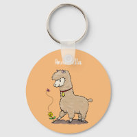 Cute happy alpaca with butterfly cartoon