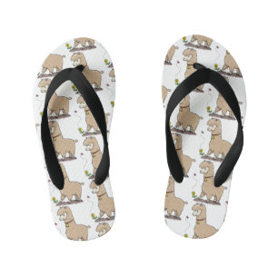 Cute happy alpaca with butterfly cartoon kid's flip flops