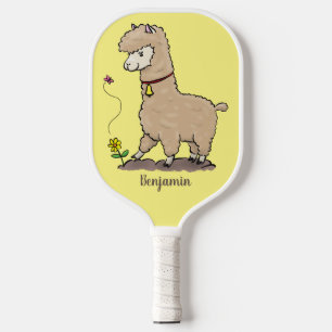 Cute happy alpaca with butterfly cartoon  pickleball paddle