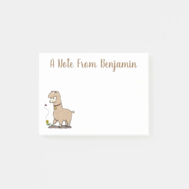 Cute happy alpaca with butterfly cartoon post-it notes (Front)
