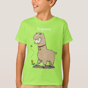 Cute happy alpaca with butterfly cartoon T-Shirt