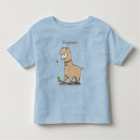 Cute happy alpaca with butterfly cartoon