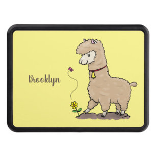 Cute happy alpaca with butterfly cartoon trailer hitch cover