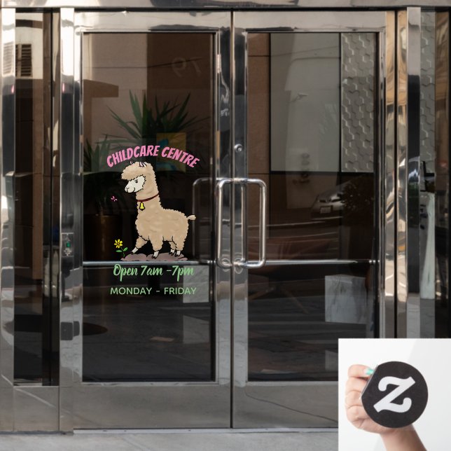 Cute happy alpaca with butterfly cartoon window cling (Office Door)