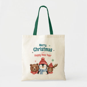 Cute Happy Animal Watercolor Christmas  Tote Bag