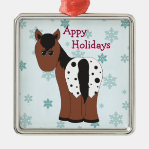 Cute Happy Appy Holidays Blanket Appaloosa Horse Metal Ornament