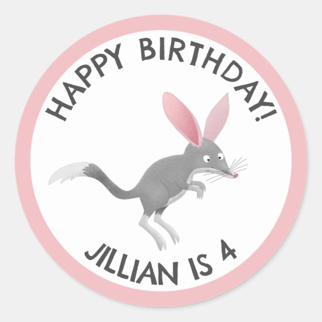 Cute happy Australian bilby birthday personalised Classic Round Sticker (Front)