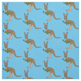 Cute happy Australian kangaroo illustration Fabric