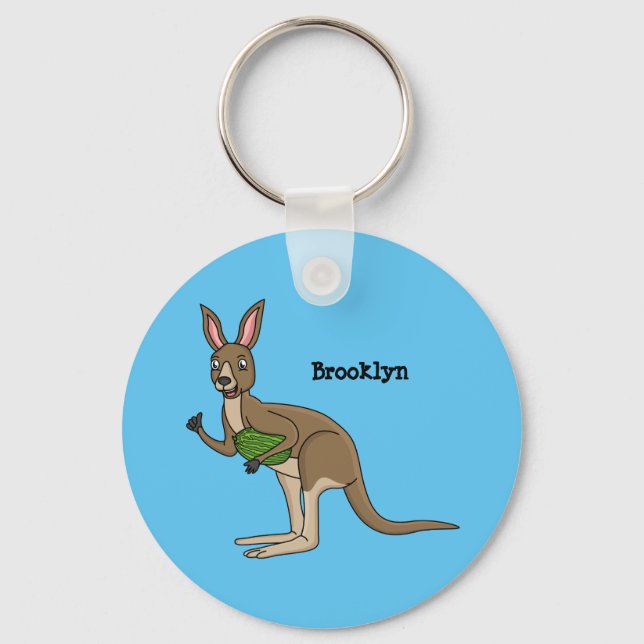 Cute happy Australian kangaroo illustration Keychain (Front)