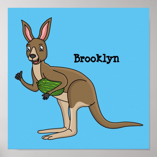 Cute happy Australian kangaroo illustration Poster (Front)