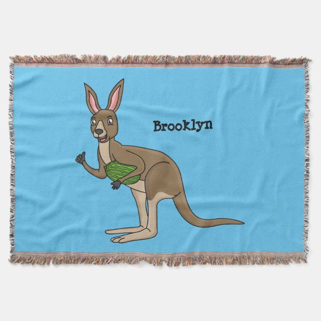 Cute happy Australian kangaroo illustration Throw Blanket (Front)