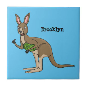 Cute happy Australian kangaroo illustration Tile