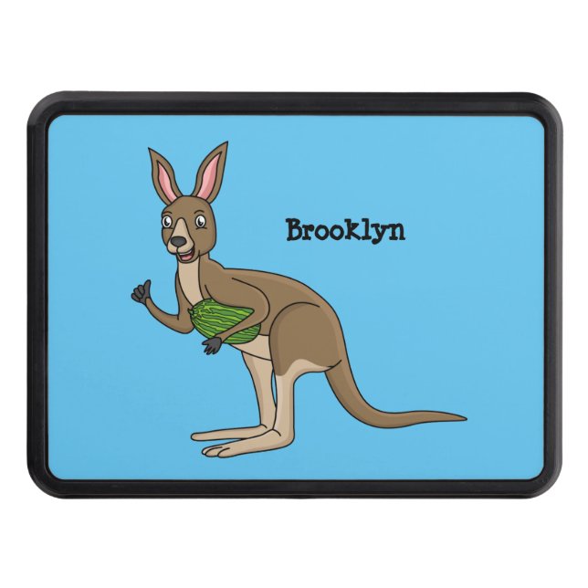 Cute happy Australian kangaroo illustration Trailer Hitch Cover (Front)