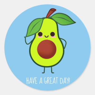Cute Happy Avocado Fruit Custom Colour/Text Classic Round Sticker