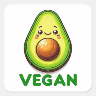Cute Happy Avocado Vegan Lifestyle Square Sticker