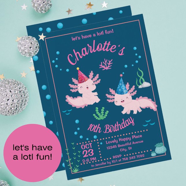 Cute Happy Axolotl Birthday Party Invitation (Creator Uploaded)