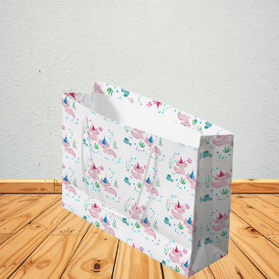 Cute Happy Axolotl Birthday Party White  Large Gift Bag