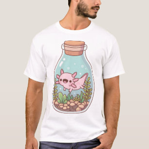 Cute Happy Axolotl In Bottle Aquarium T-Shirt