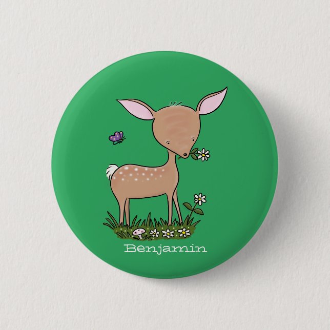 Cute happy baby deer cartoon illustration 2 inch round button (Front)