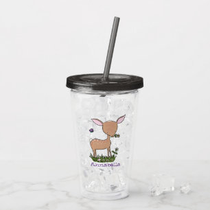 Cute happy baby deer cartoon illustration acrylic tumbler