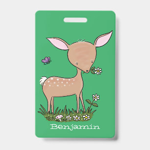 Cute happy baby deer cartoon illustration badge