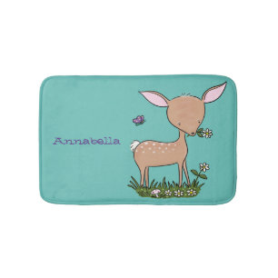 Cute happy baby deer cartoon illustration bath mat
