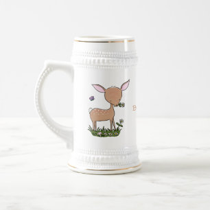 Cute happy baby deer cartoon illustration beer stein