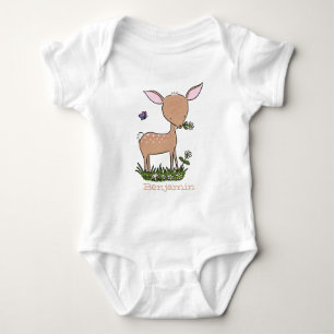 Cute happy baby deer cartoon illustration bodysuit