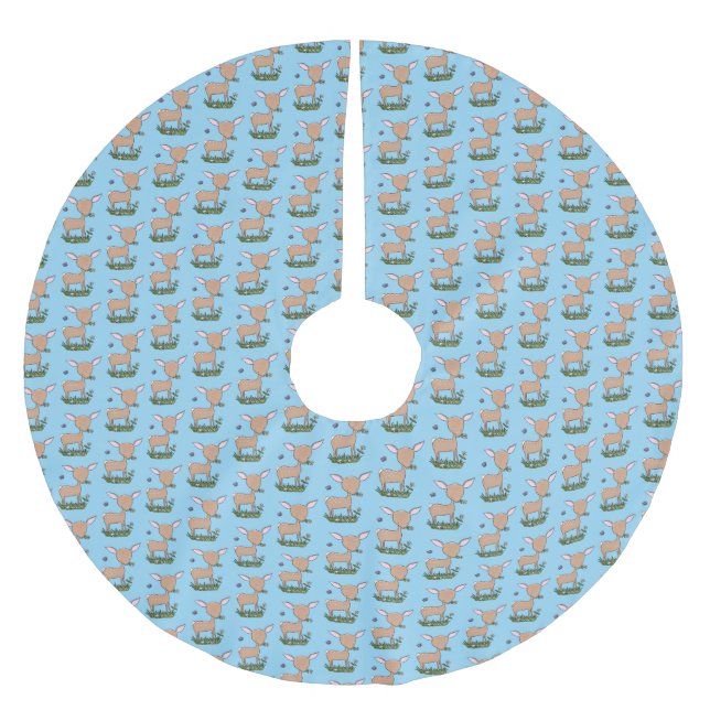 Cute happy baby deer cartoon illustration brushed polyester tree skirt (Front)