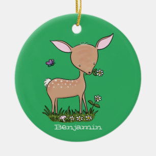 Cute happy baby deer cartoon illustration ceramic ornament