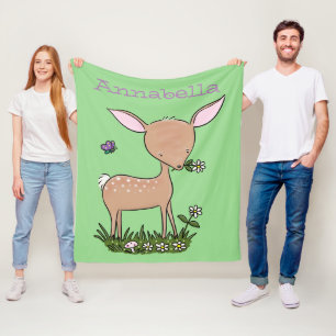 Cute happy baby deer cartoon illustration fleece blanket