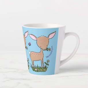 Cute happy baby deer cartoon illustration latte mug