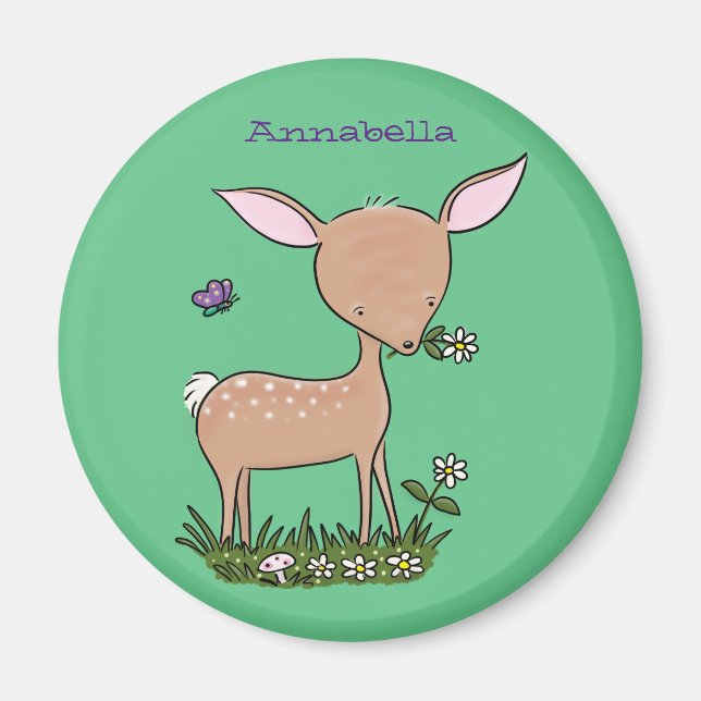 Cute happy baby deer cartoon illustration magnet (Front)