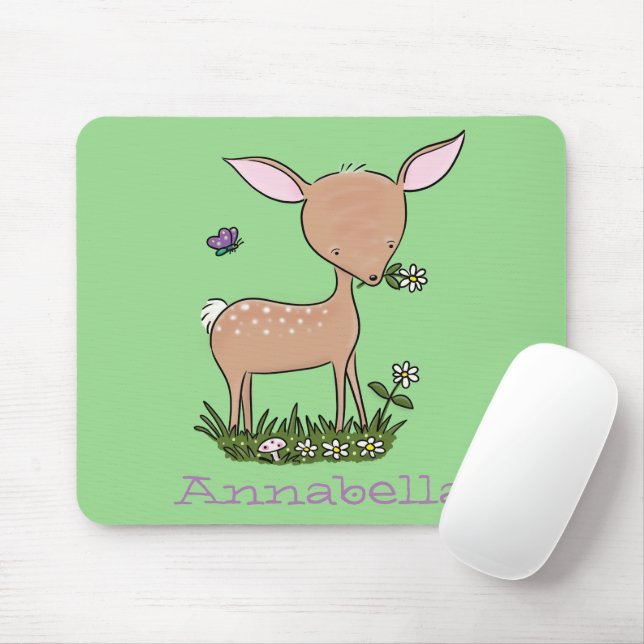 Cute happy baby deer cartoon illustration mouse pad (With Mouse)