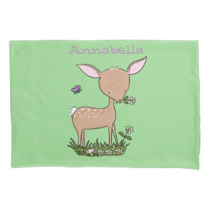 Cute happy baby deer cartoon illustration pillowcase