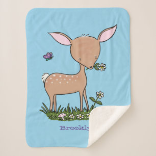 Cute happy baby deer cartoon illustration sherpa blanket