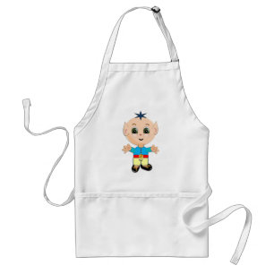 Cute happy baby elf in blue and yellow clothes standard apron