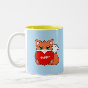 Cute Happy Baby Fox with Heart Two-Tone Coffee Mug