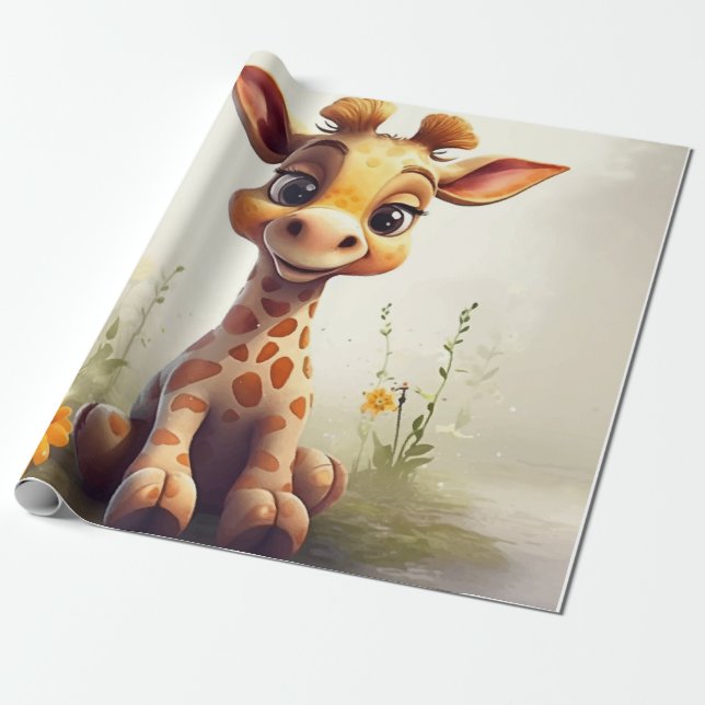 Cute happy baby giraffe wrapping paper (Unrolled)