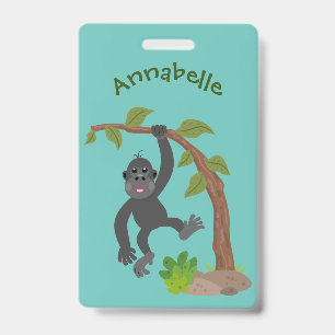 Cute happy baby gorilla cartoon illustration badge