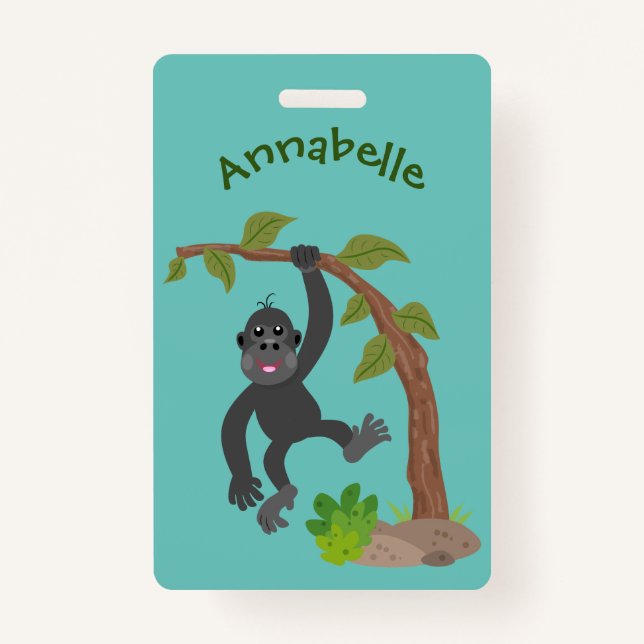 Cute happy baby gorilla cartoon illustration badge (Front)