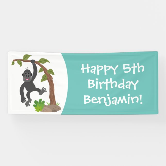 Cute happy baby gorilla cartoon illustration banner (Horizontal)