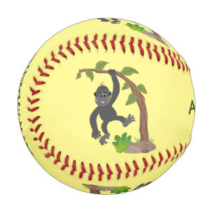 Cute happy baby gorilla cartoon illustration baseball
