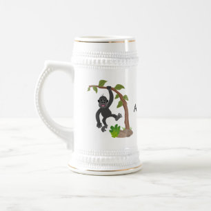 Cute happy baby gorilla cartoon illustration beer stein