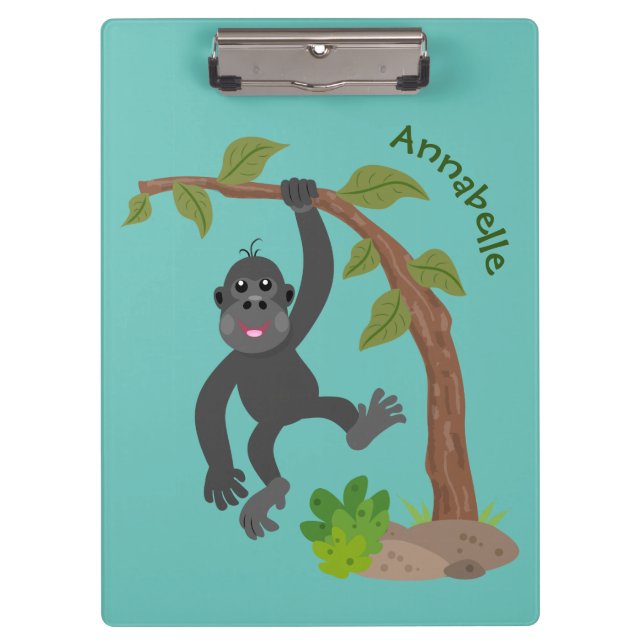 Cute happy baby gorilla cartoon illustration clipboard (Front)