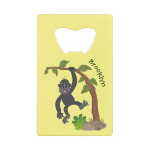 Cute happy baby gorilla cartoon illustration credit card bottle opener