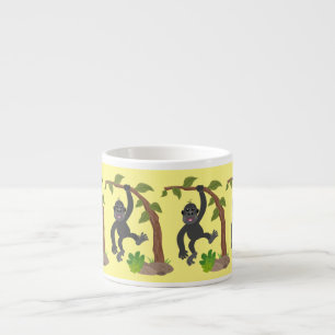 Cute happy baby gorilla cartoon illustration espresso cup