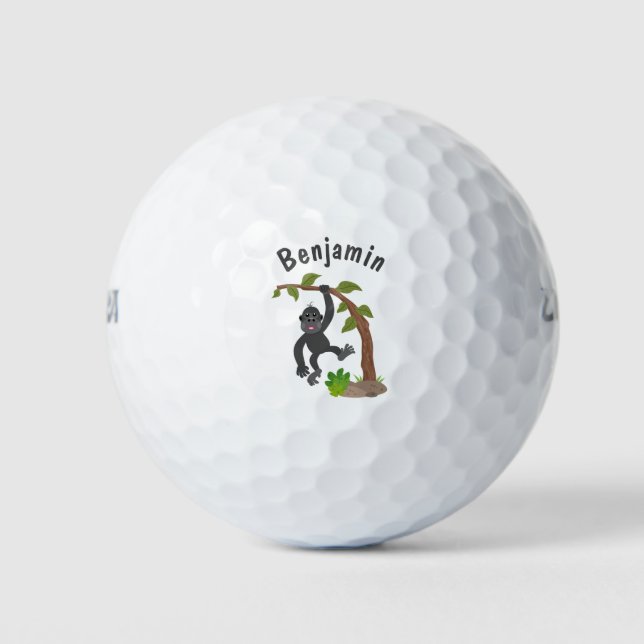 Cute happy baby gorilla cartoon illustration golf balls (Front)